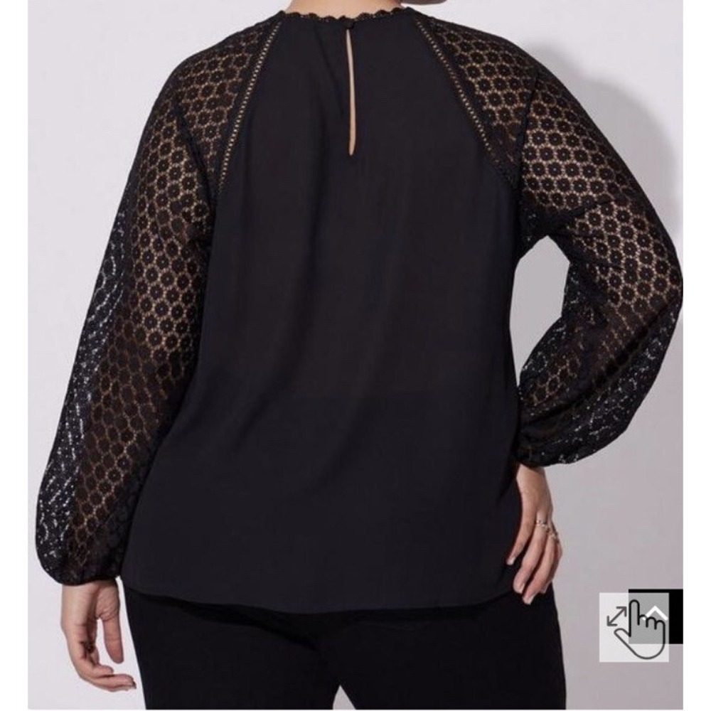Torrid Deep Black Lace‎ Yoke Long Sleeve Blouse Plus Size 1 1X 14 16 Georgette - Picture 2 of 8